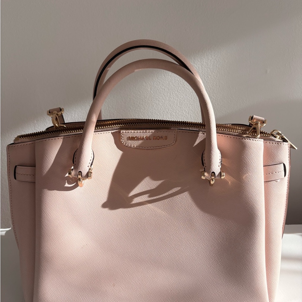 Michael Kors Blush Saffiano Leather Satchel with Gold Hardware